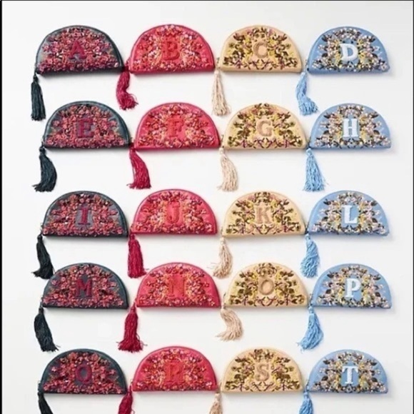 NWT Anthropologie Monogram Leather Pouch Clutch J - Picture 4 of 5